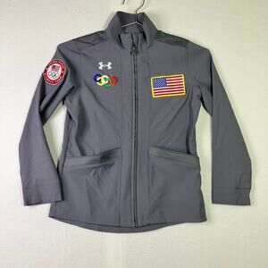 Under Armour USA Olympic Team Jacket Youth S Grey Zip Patch Light Weight Travel
